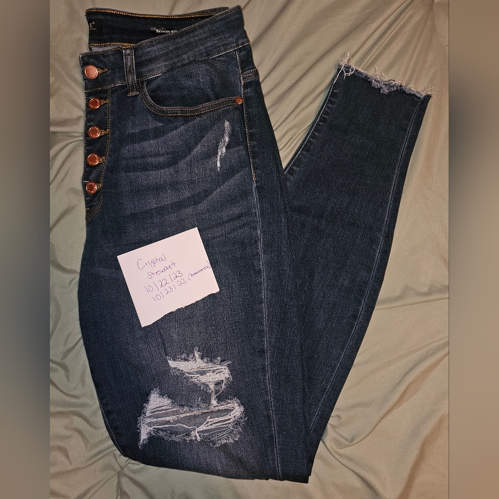 Judy Blue Size 14W Button Fly High Rise Distressed Skinny Jean